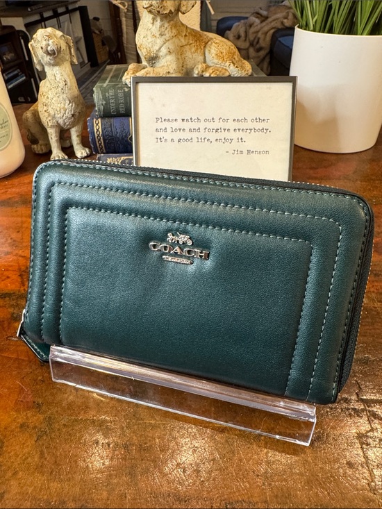 Coach Handbags - Coach Teal Zip Wallet with Silver Logo